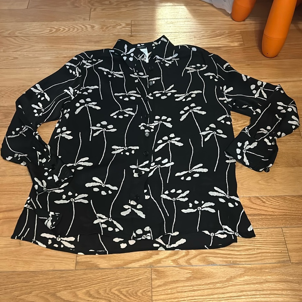 Chanel black and white abstract floral print